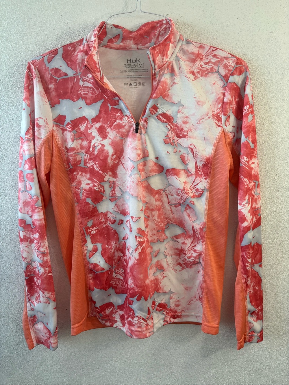 Huk Women's Coral & White Long Sleeve Performance Quarter-Zip
